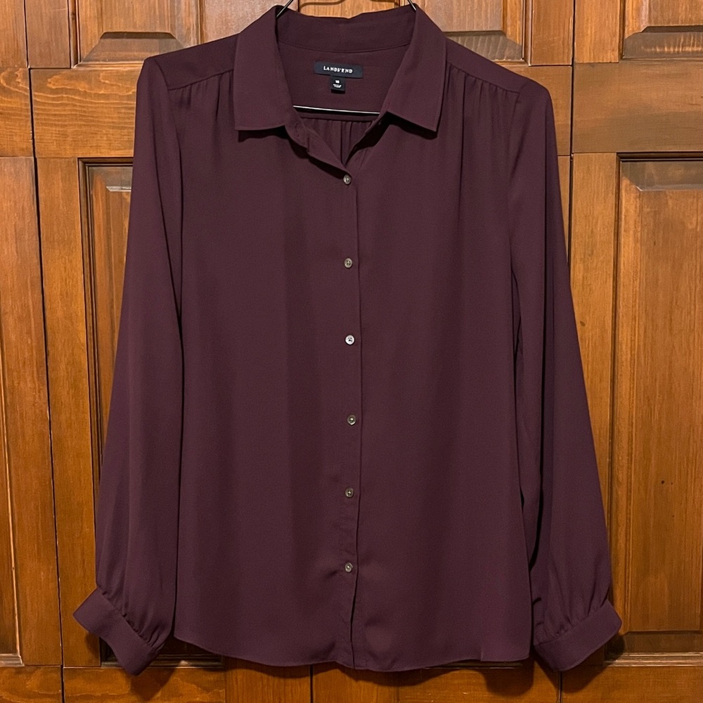 Land’s End Women’s Deep Purple Button-Down Blouse Size 16